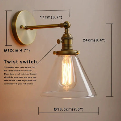Modern brass funnel glass wall lamp for bedroom lighting