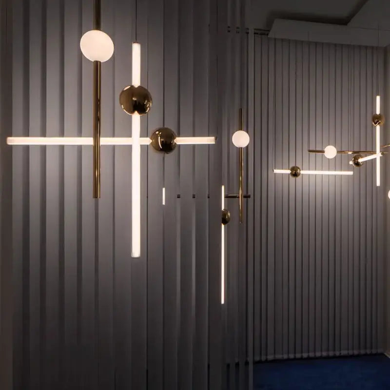 Modern brass geometric glass pendant lights for dining room