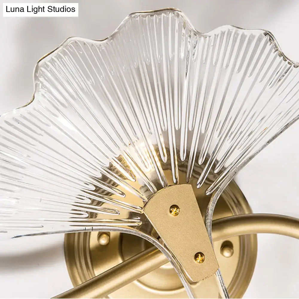 Modern brass ginkgo leaves wall light bedroom glass sconce