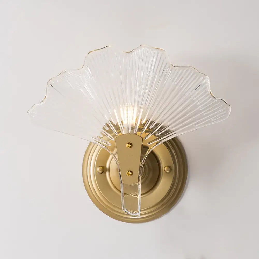 Modern brass ginkgo leaves wall light bedroom glass sconce