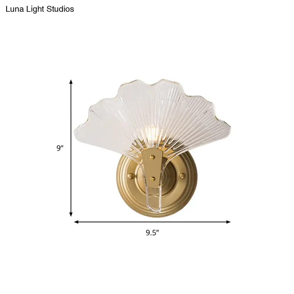 Modern brass ginkgo leaves wall light bedroom glass sconce