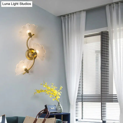 Modern brass ginkgo leaves wall light bedroom glass sconce
