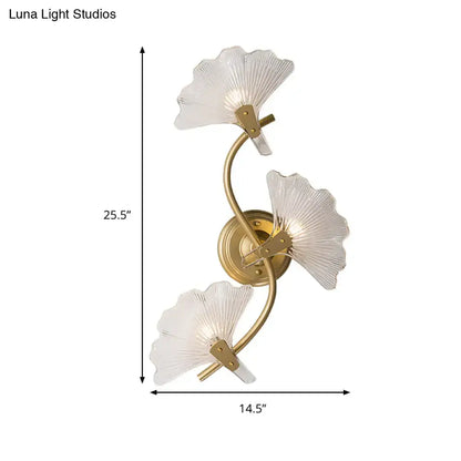 Modern brass ginkgo leaves wall light bedroom glass sconce
