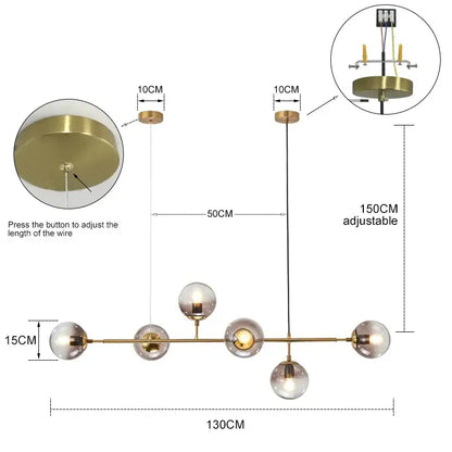 Modern brass glass ball chandelier for living room dining decor