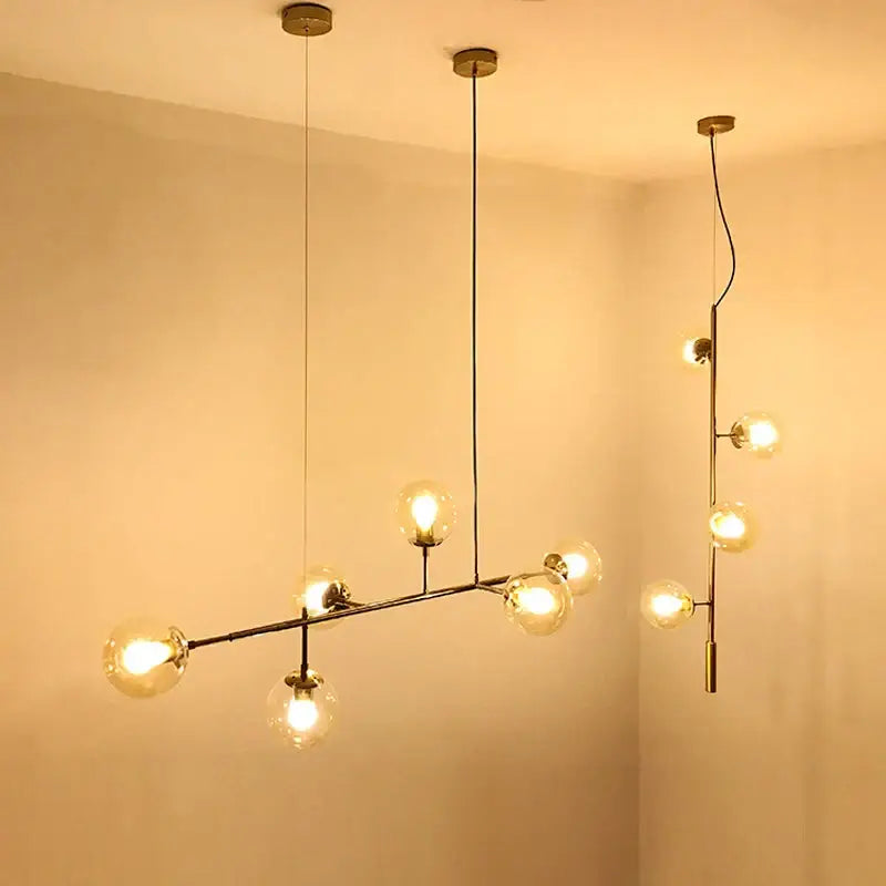 Modern brass glass ball chandelier for living room dining decor