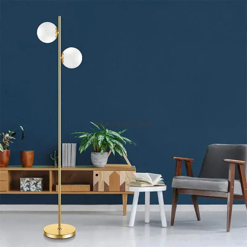 Modern brass glass ball floor lamp for bedroom and study