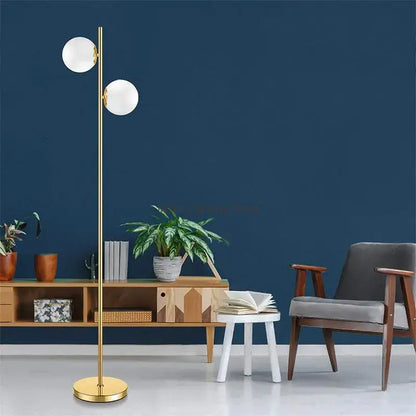 Modern brass glass ball floor lamp for bedroom and study