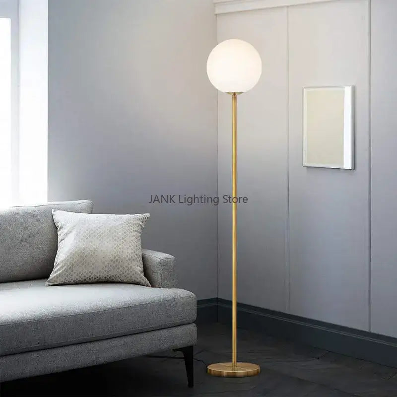 Modern brass glass ball floor lamp for bedroom and study