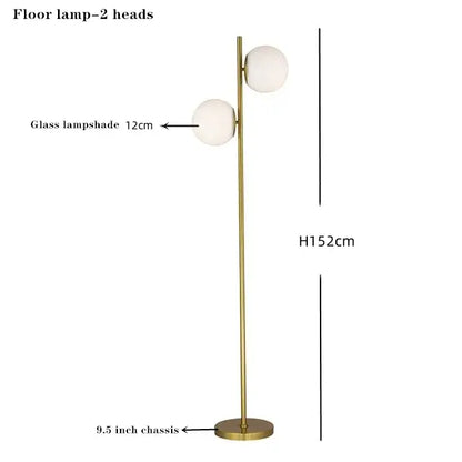 Modern brass glass ball floor lamp for bedroom and study
