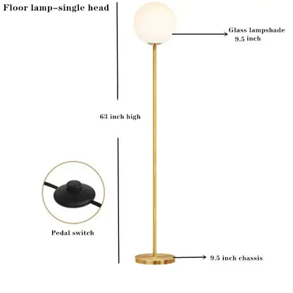 Modern brass glass ball floor lamp for bedroom and study