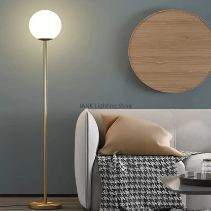 Modern brass glass ball floor lamp for bedroom and study