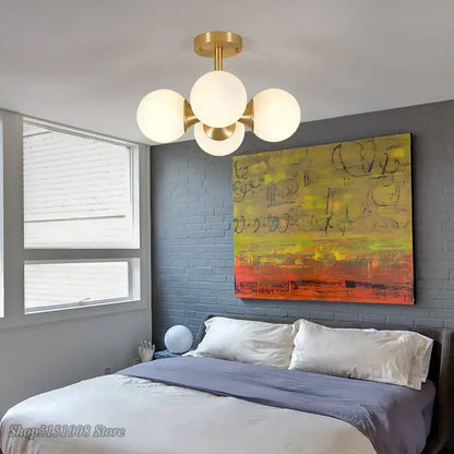 Modern brass glass ball led ceiling lights for living room