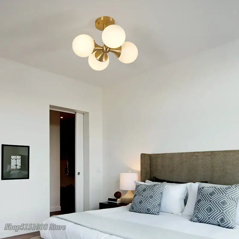 Modern brass glass ball led ceiling lights for living room