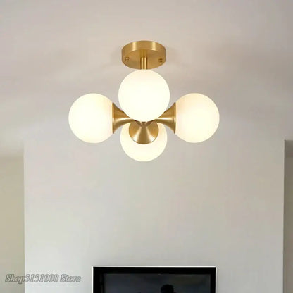 Modern brass glass ball led ceiling lights for living room