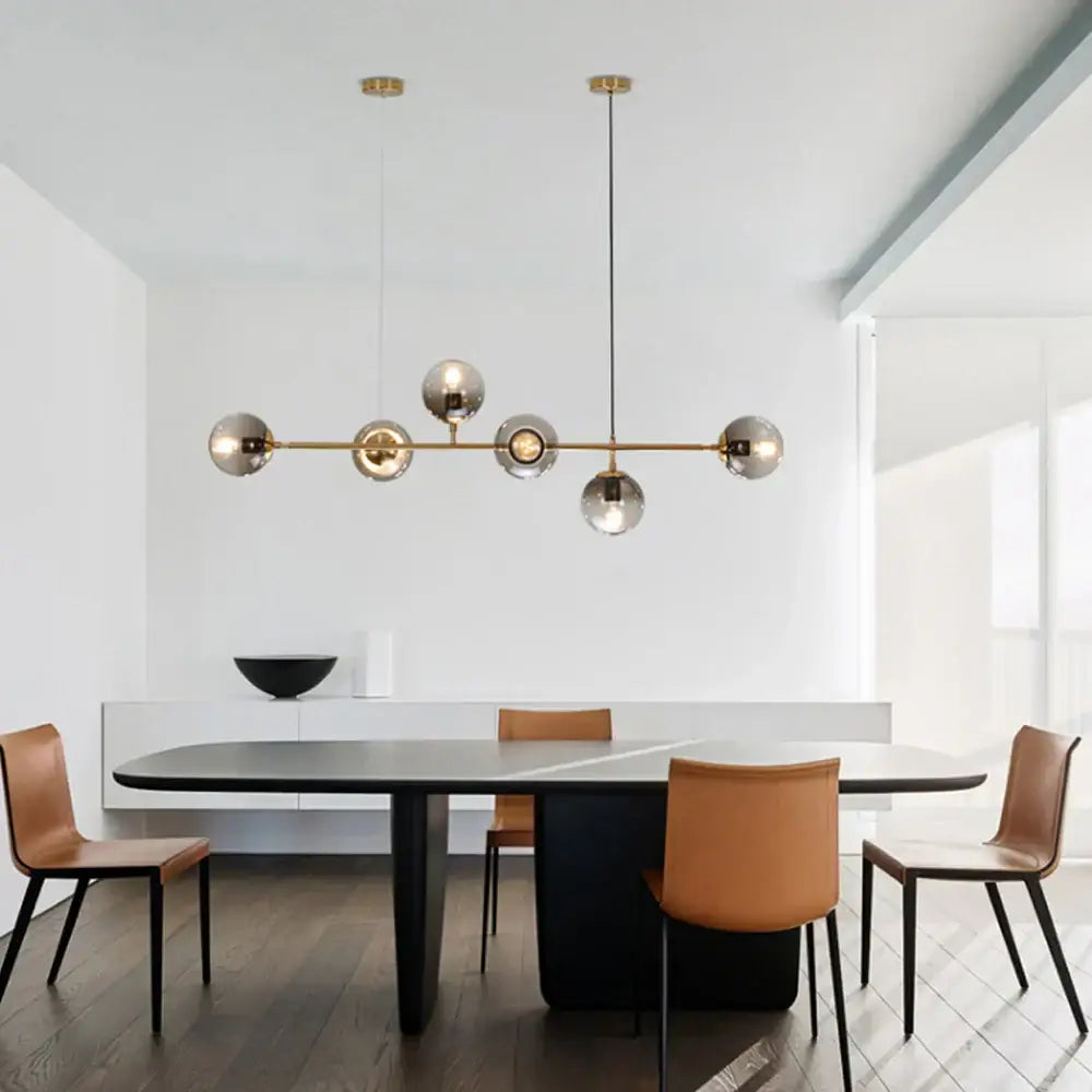Modern brass glass ball led chandelier dining room pendant light