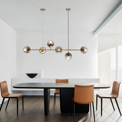 Modern brass glass ball led chandelier dining room pendant light