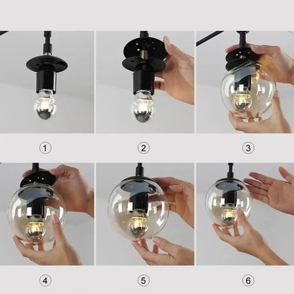 Modern brass glass ball led chandelier dining room pendant light