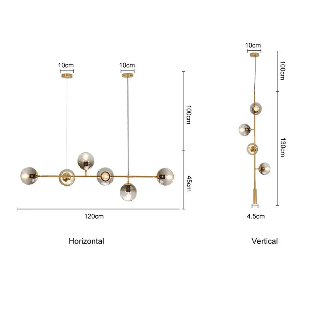 Modern brass glass ball led chandelier dining room pendant light