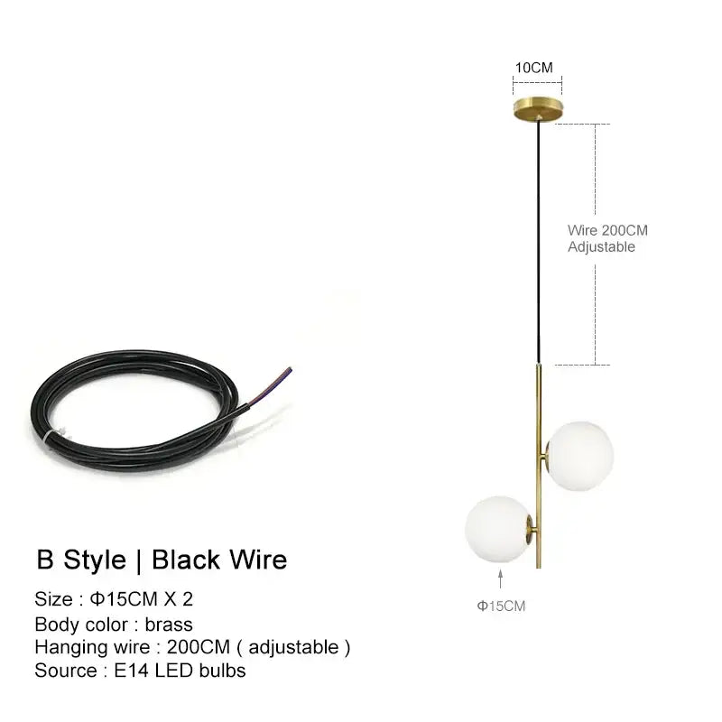 Modern brass glass ball led chandelier for dining room