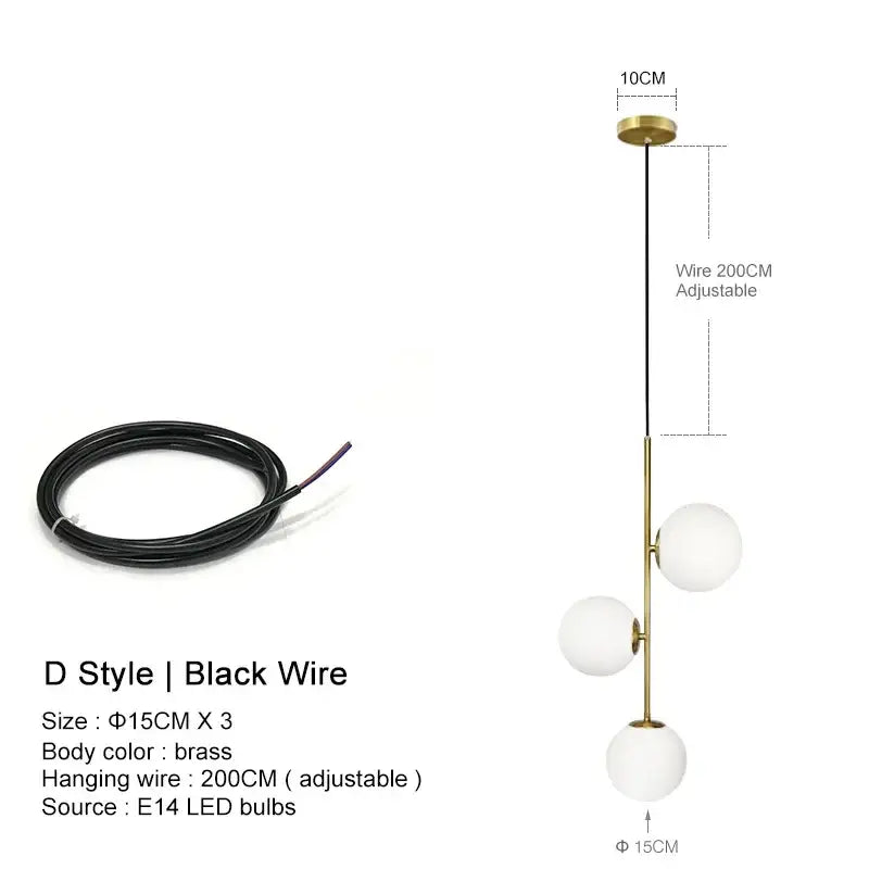 Modern brass glass ball led chandelier for dining room