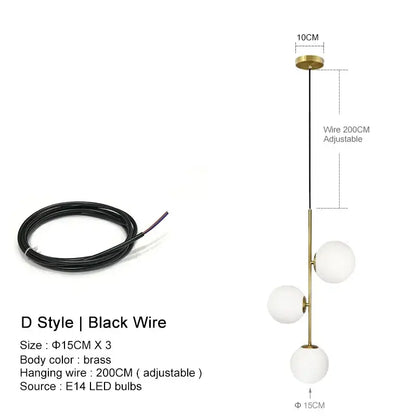 Modern brass glass ball led chandelier for dining room