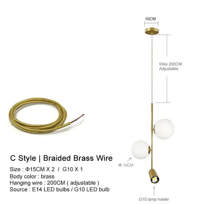 Modern brass glass ball led chandelier for dining room
