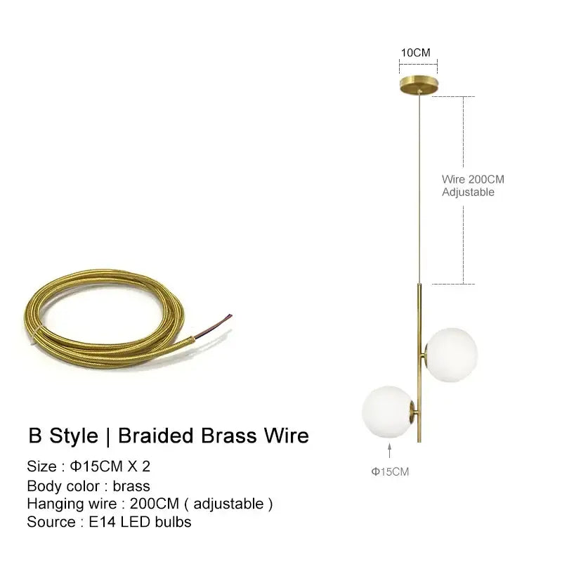 Modern brass glass ball led chandelier for dining room