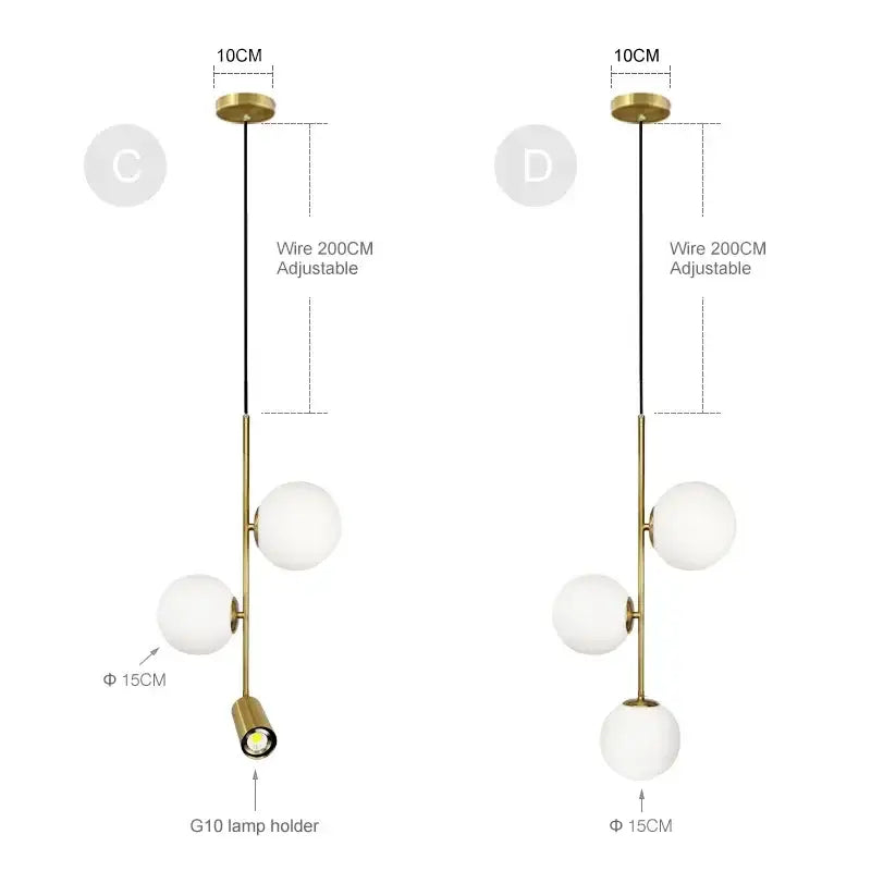 Modern brass glass ball led chandelier for dining room
