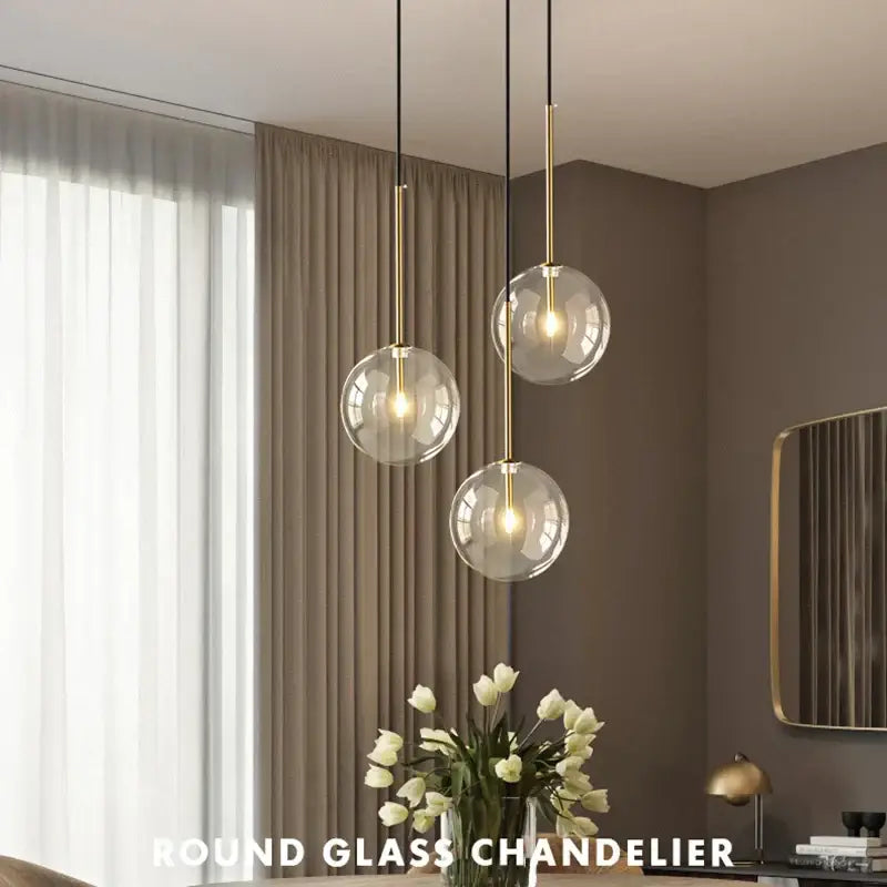 Modern brass glass ball led pendant lamp living room lighting