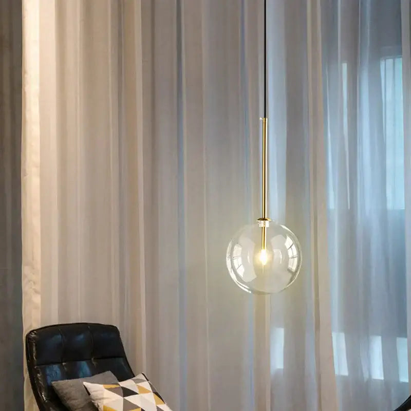 Modern brass glass ball led pendant lamp living room lighting