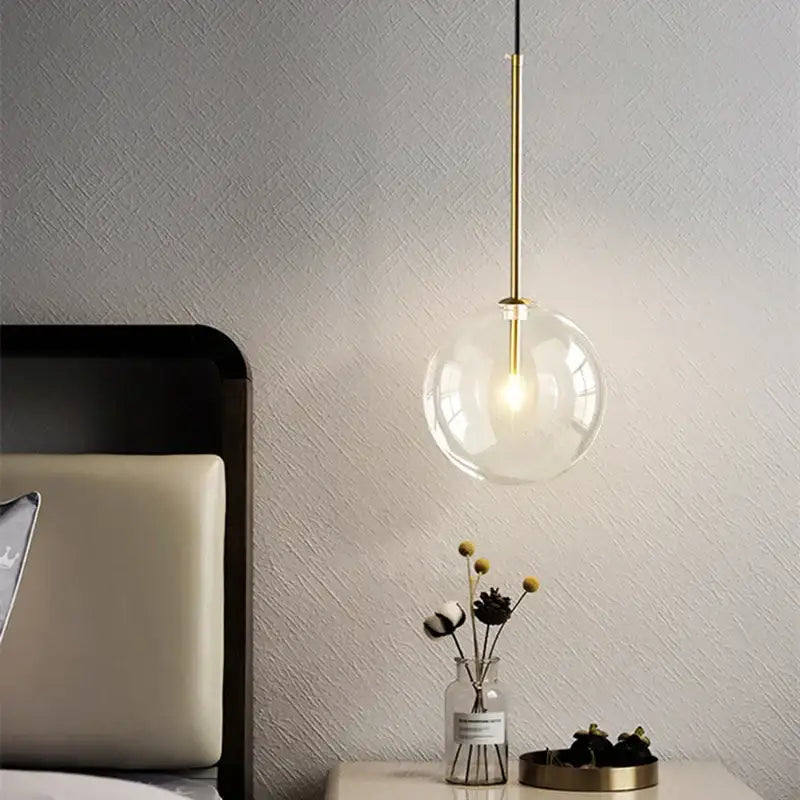 Modern brass glass ball led pendant lamp living room lighting