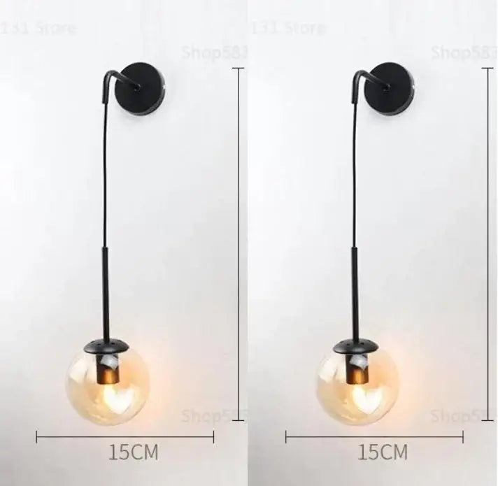 Modern brass glass ball led wall light bedroom sconce
