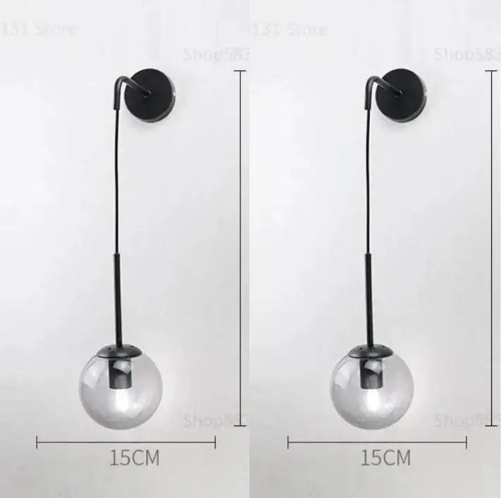 Modern brass glass ball led wall light bedroom sconce