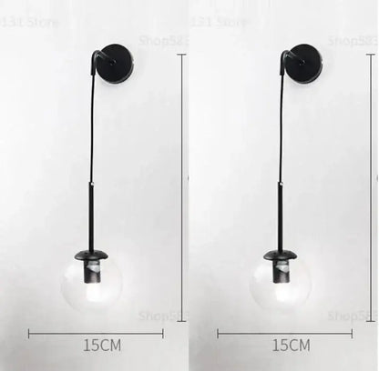 Modern brass glass ball led wall light bedroom sconce