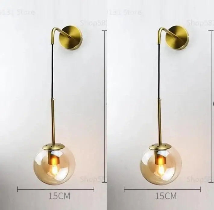 Modern brass glass ball led wall light bedroom sconce
