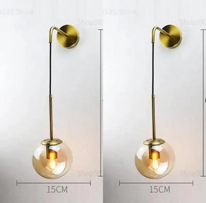 Modern brass glass ball led wall light bedroom sconce