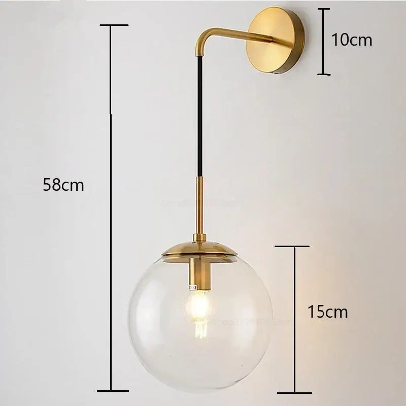 Modern brass glass ball led wall light bedroom sconce