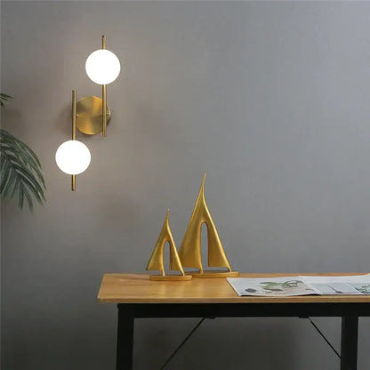 Modern brass glass ball led wall light bedroom sconce