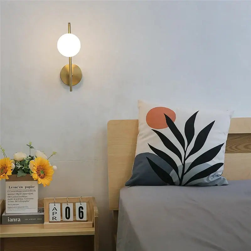 Modern brass glass ball led wall light bedroom sconce