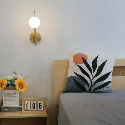 Modern brass glass ball led wall light bedroom sconce