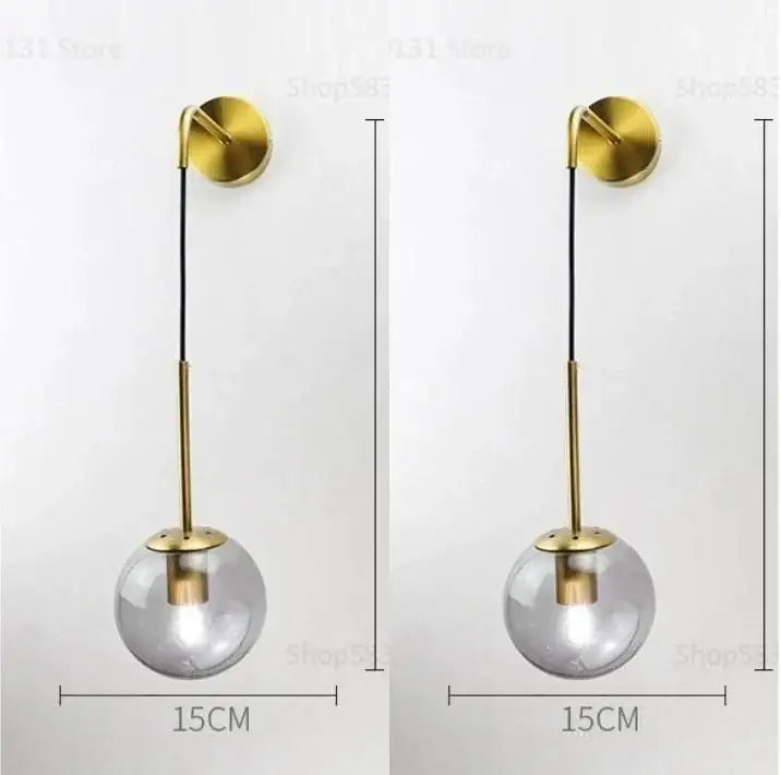 Modern brass glass ball led wall light bedroom sconce