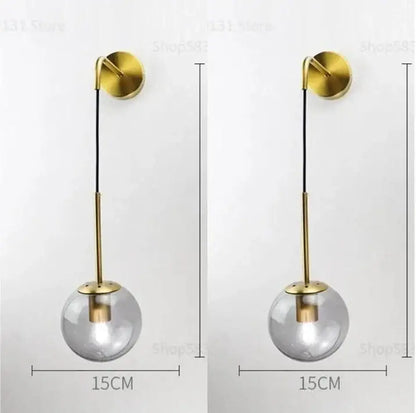 Modern brass glass ball led wall light bedroom sconce