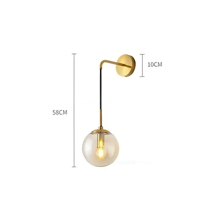 Modern brass glass ball led wall light bedroom sconce