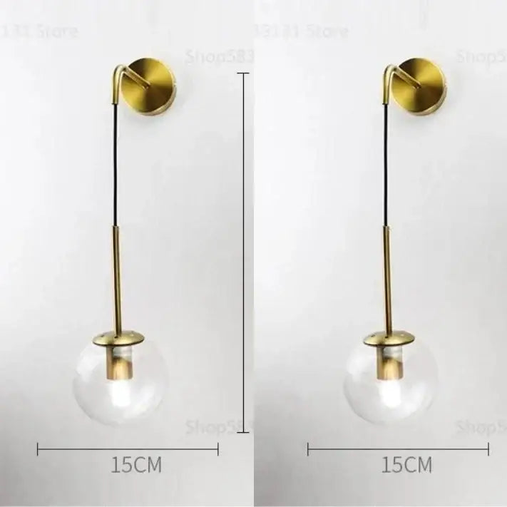 Modern brass glass ball led wall light bedroom sconce