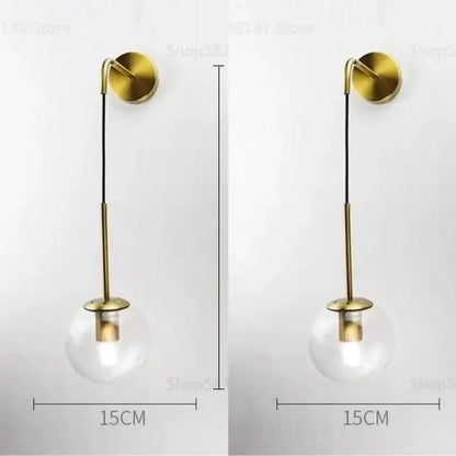 Modern brass glass ball led wall light bedroom sconce