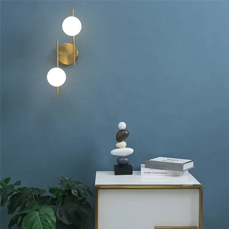 Modern brass glass ball led wall light bedroom sconce
