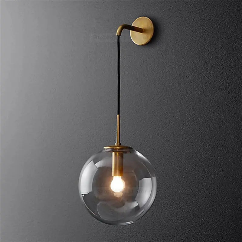 Modern brass glass ball led wall light bedroom sconce
