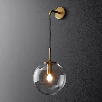 Modern brass glass ball led wall light bedroom sconce