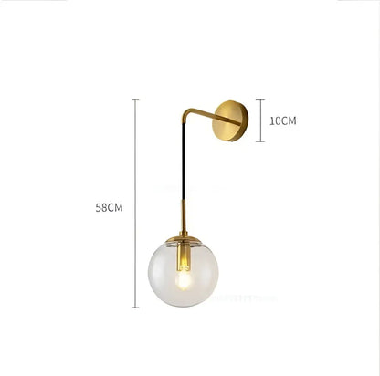 Modern brass glass ball led wall light bedroom sconce
