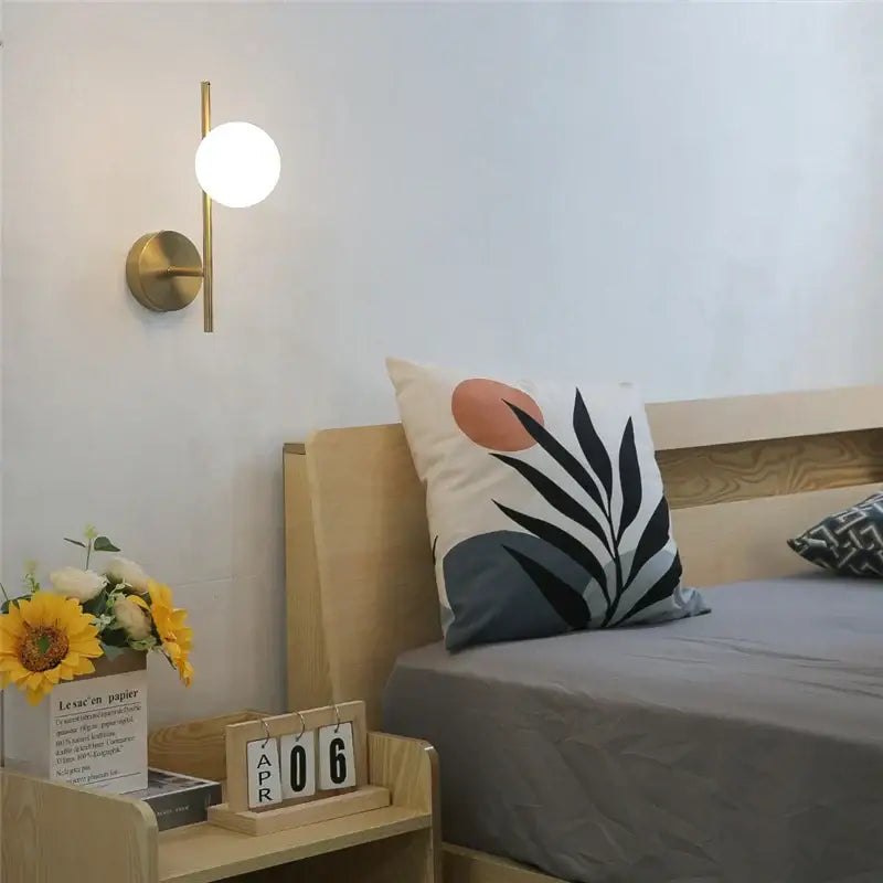 Modern brass glass ball led wall light bedroom sconce